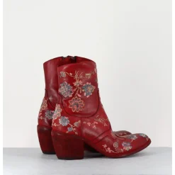 Clearance FAUZIAN JEUNESSE Boots en cuir broderies fleurs - 3207 IGNIS ROSSO ROUGE