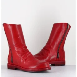 Outlet OFFICINE CREATIVE Boots en cuir lavées à zip - BULLA DD 306 VERMIGLIO ROUGE