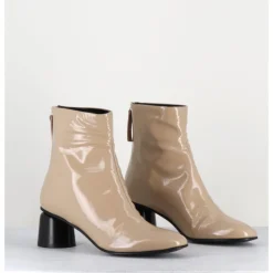 Outlet HALMANERA Boots en cuir vernis petit talon 60s - ANYA13 INCENSO BEIGE