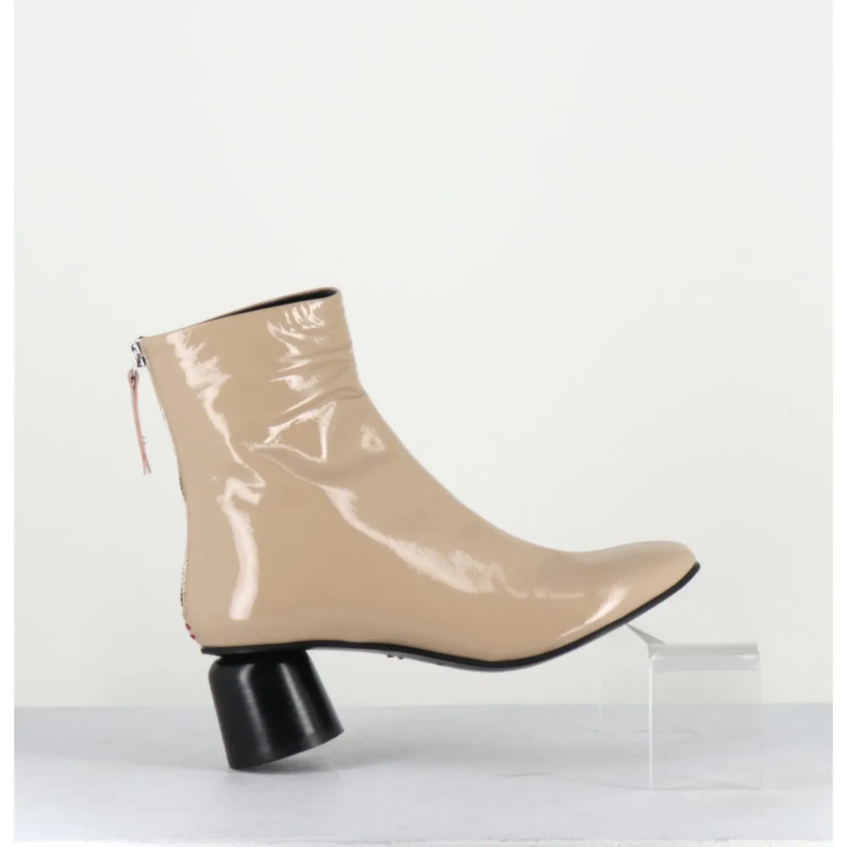 Outlet HALMANERA Boots en cuir vernis petit talon 60s - ANYA13 INCENSO BEIGE