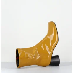 New HALMANERA Boots en cuir vernis jaune talon cylindrique - DANI04 MUNA LUPPOLO MOUTARDE
