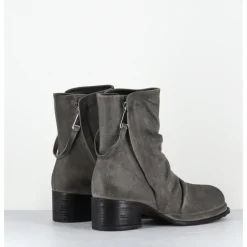 MALLONI Boots en daim brossé double zip petit talon - PASOLINI ANKLE BOOT GRIS