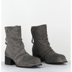 MALLONI Boots en daim brossé double zip petit talon - PASOLINI ANKLE BOOT GRIS