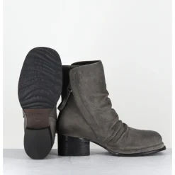 MALLONI Boots en daim brossé double zip petit talon - PASOLINI ANKLE BOOT GRIS