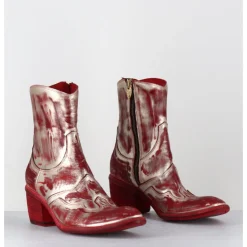 FAUZIAN JEUNESSE Boots esprit santiags en cuir & métal or - 3226 PLATINO ROSSO ROUGE