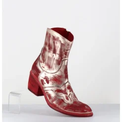 FAUZIAN JEUNESSE Boots esprit santiags en cuir & métal or - 3226 PLATINO ROSSO ROUGE