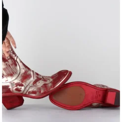 FAUZIAN JEUNESSE Boots esprit santiags en cuir & métal or - 3226 PLATINO ROSSO ROUGE