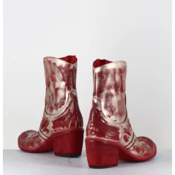 FAUZIAN JEUNESSE Boots esprit santiags en cuir & métal or - 3226 PLATINO ROSSO ROUGE