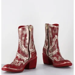 FAUZIAN JEUNESSE Boots esprit santiags en cuir & métal or - 3226 PLATINO ROSSO ROUGE