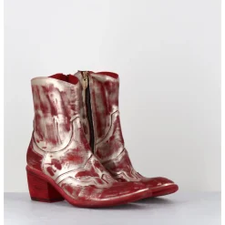 FAUZIAN JEUNESSE Boots esprit santiags en cuir & métal or - 3226 PLATINO ROSSO ROUGE