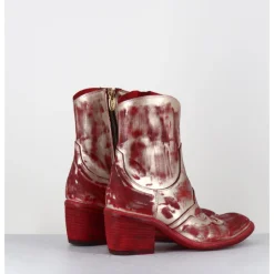 FAUZIAN JEUNESSE Boots esprit santiags en cuir & métal or - 3226 PLATINO ROSSO ROUGE