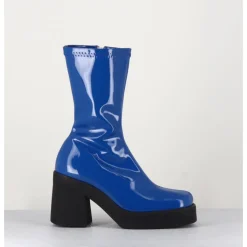 Clearance E8 BY MIISTA Boots galbante en stretch vernis - NOELY BLUE BOOTS BLEU