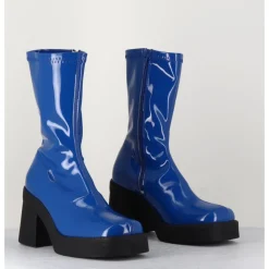 Clearance E8 BY MIISTA Boots galbante en stretch vernis - NOELY BLUE BOOTS BLEU