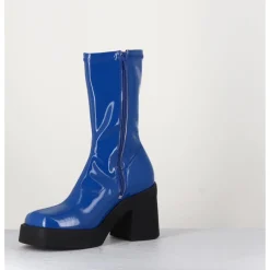 Clearance E8 BY MIISTA Boots galbante en stretch vernis - NOELY BLUE BOOTS BLEU
