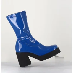 Clearance E8 BY MIISTA Boots galbante en stretch vernis - NOELY BLUE BOOTS BLEU