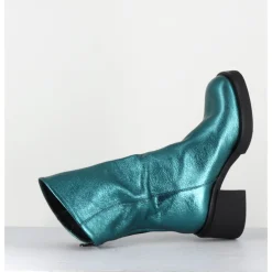 Outlet GARRICE LAB Boots légères esprit biker en cuir métallisé - YAMA LAMINATO PETROLIO BLEU