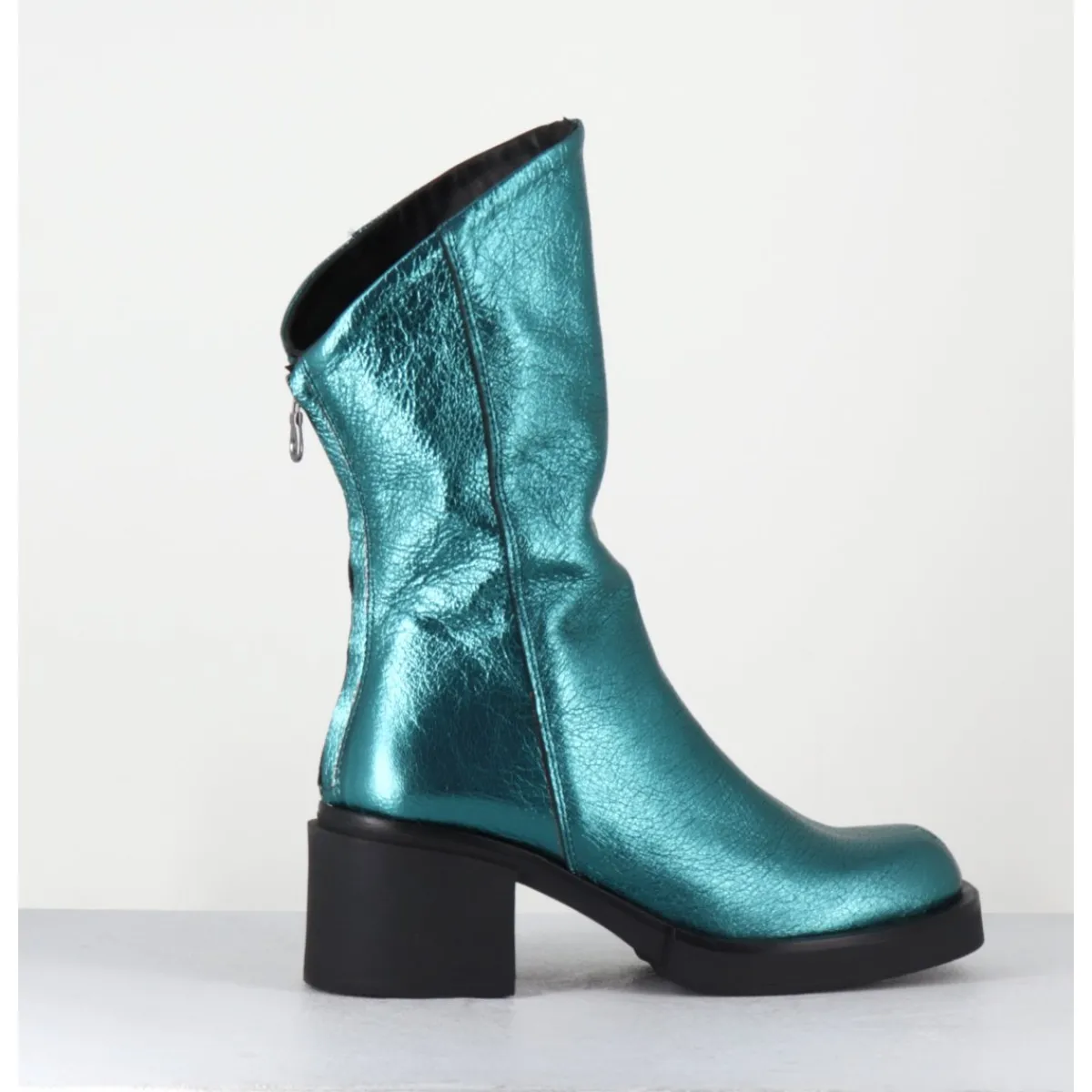 Outlet GARRICE LAB Boots légères esprit biker en cuir métallisé - YAMA LAMINATO PETROLIO BLEU