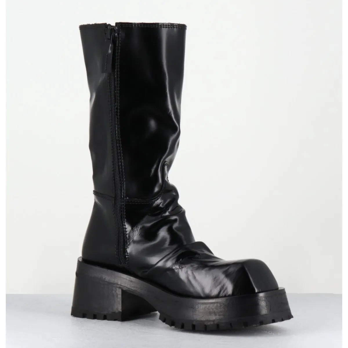 New SDM Boots ligne brutaliste en cuir glacé - DIMA SHINY NERO NOIR