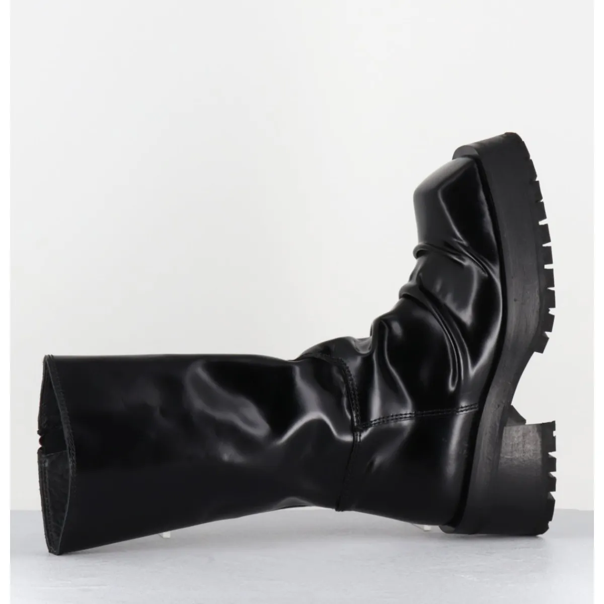 New SDM Boots ligne brutaliste en cuir glacé - DIMA SHINY NERO NOIR