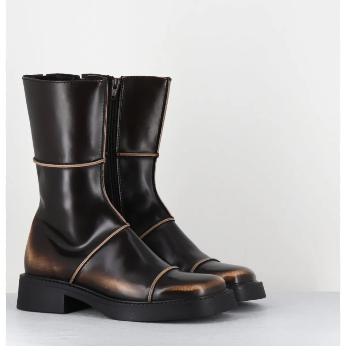 Discount E8 BY MIISTA Boots & beige bout carré 90s - DAHLIA BROWN BOOTS MARRON