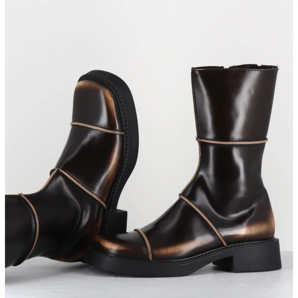 Discount E8 BY MIISTA Boots & beige bout carré 90s - DAHLIA BROWN BOOTS MARRON