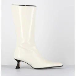 Online MIISTA Boots naplak petit talon noir - RILLA OFF WHITE BOOTS BLANC
