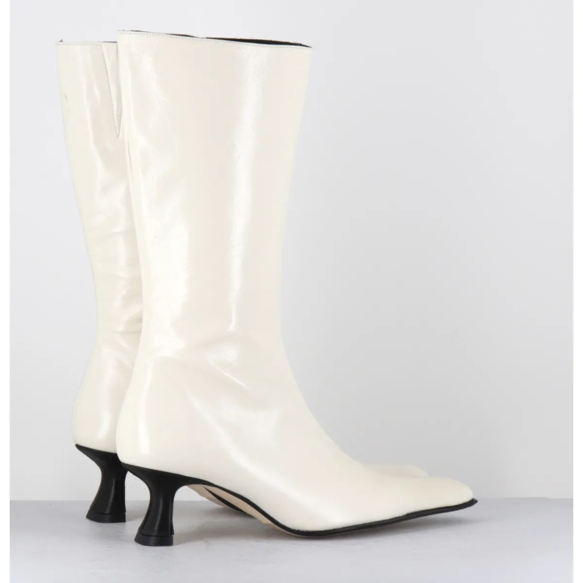 Online MIISTA Boots naplak petit talon noir - RILLA OFF WHITE BOOTS BLANC