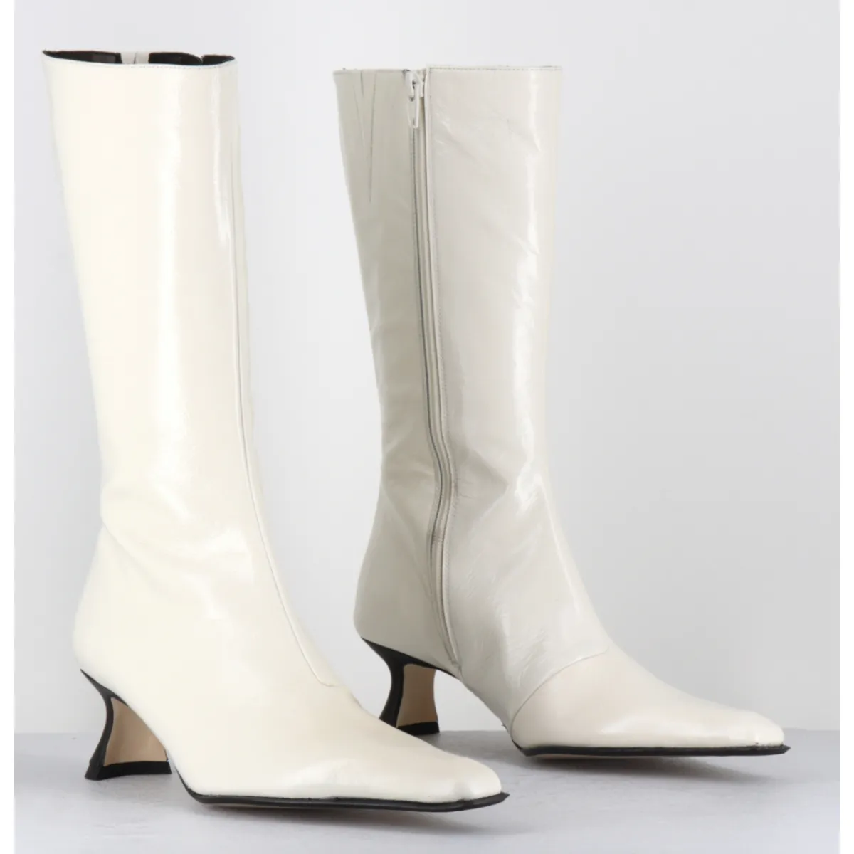 Online MIISTA Boots naplak petit talon noir - RILLA OFF WHITE BOOTS BLANC