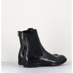 Hot OFFICINE CREATIVE Boots plates en cuir bleu , élastique & bout fleuri - LEXIKON099 NAVY MARINE