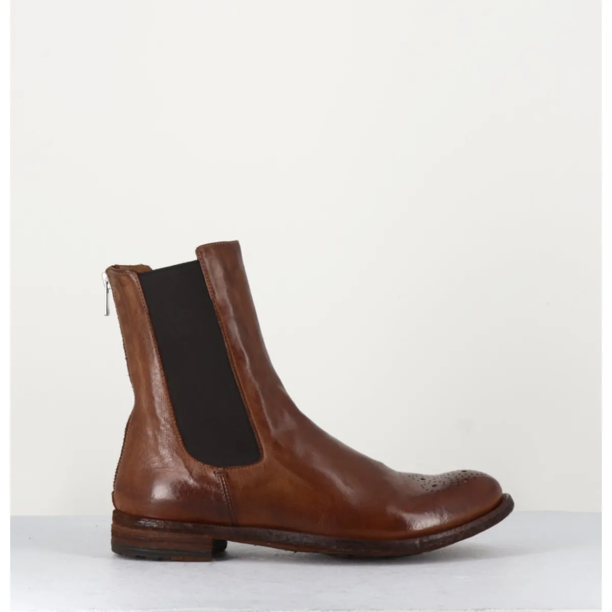 New OFFICINE CREATIVE Boots plates en cuir , élastique & bout fleuri - LEXIKON099 TABACCO MARRON