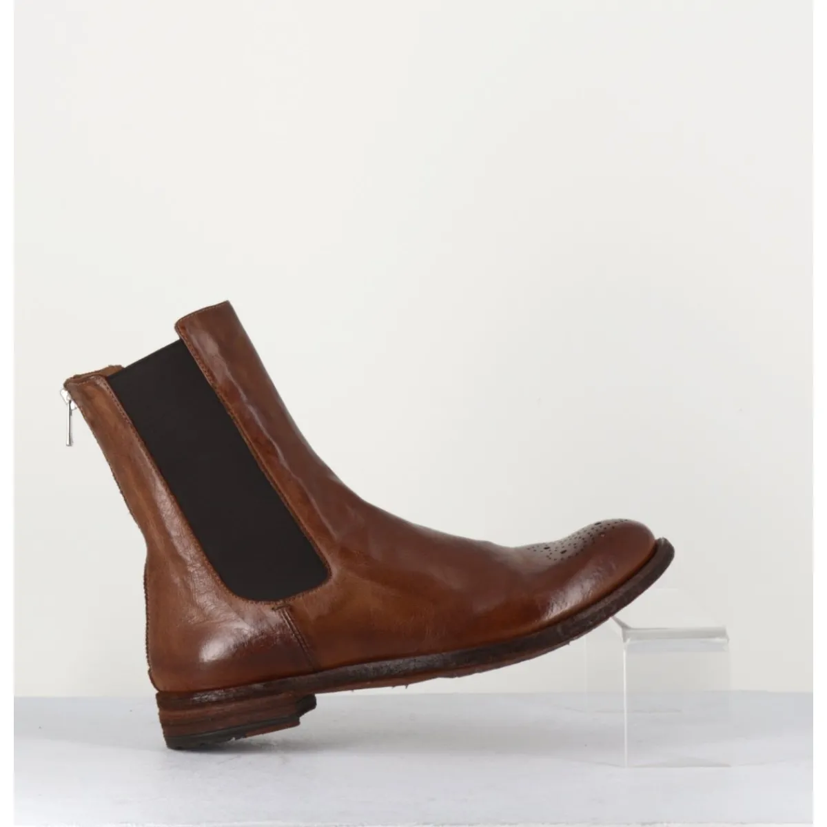 New OFFICINE CREATIVE Boots plates en cuir , élastique & bout fleuri - LEXIKON099 TABACCO MARRON