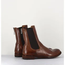 New OFFICINE CREATIVE Boots plates en cuir , élastique & bout fleuri - LEXIKON099 TABACCO MARRON