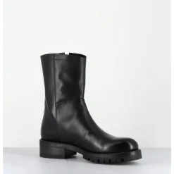 Clearance ALBERTO FASCIANI Boots plates en cuir pures avec zip extérieur - EVA 82042 BLACK NOIR
