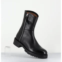 Clearance ALBERTO FASCIANI Boots plates en cuir pures avec zip extérieur - EVA 82042 BLACK NOIR