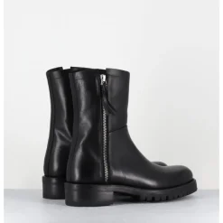 Clearance ALBERTO FASCIANI Boots plates en cuir pures avec zip extérieur - EVA 82042 BLACK NOIR