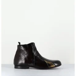 Clearance HOTTO Boots plates en cuir vernis souple & doré - 60464 MORO LAMIN ORO MARRON