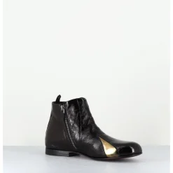 Clearance HOTTO Boots plates en cuir vernis souple & doré - 60464 MORO LAMIN ORO MARRON