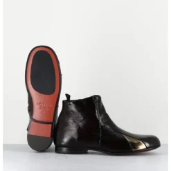 Clearance HOTTO Boots plates en cuir vernis souple & doré - 60464 MORO LAMIN ORO MARRON