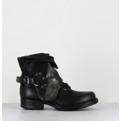Sale A.S.98 Boots rangers à lacets en cuir et doré asymétriques - 259211 NERO NOIR