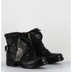 Sale A.S.98 Boots rangers à lacets en cuir et doré asymétriques - 259211 NERO NOIR