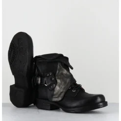 Sale A.S.98 Boots rangers à lacets en cuir et doré asymétriques - 259211 NERO NOIR