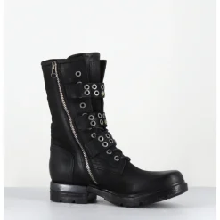 Best A.S.98 Boots rangers à lacets en cuir sangles cloutées - B80204 NERO NOIR