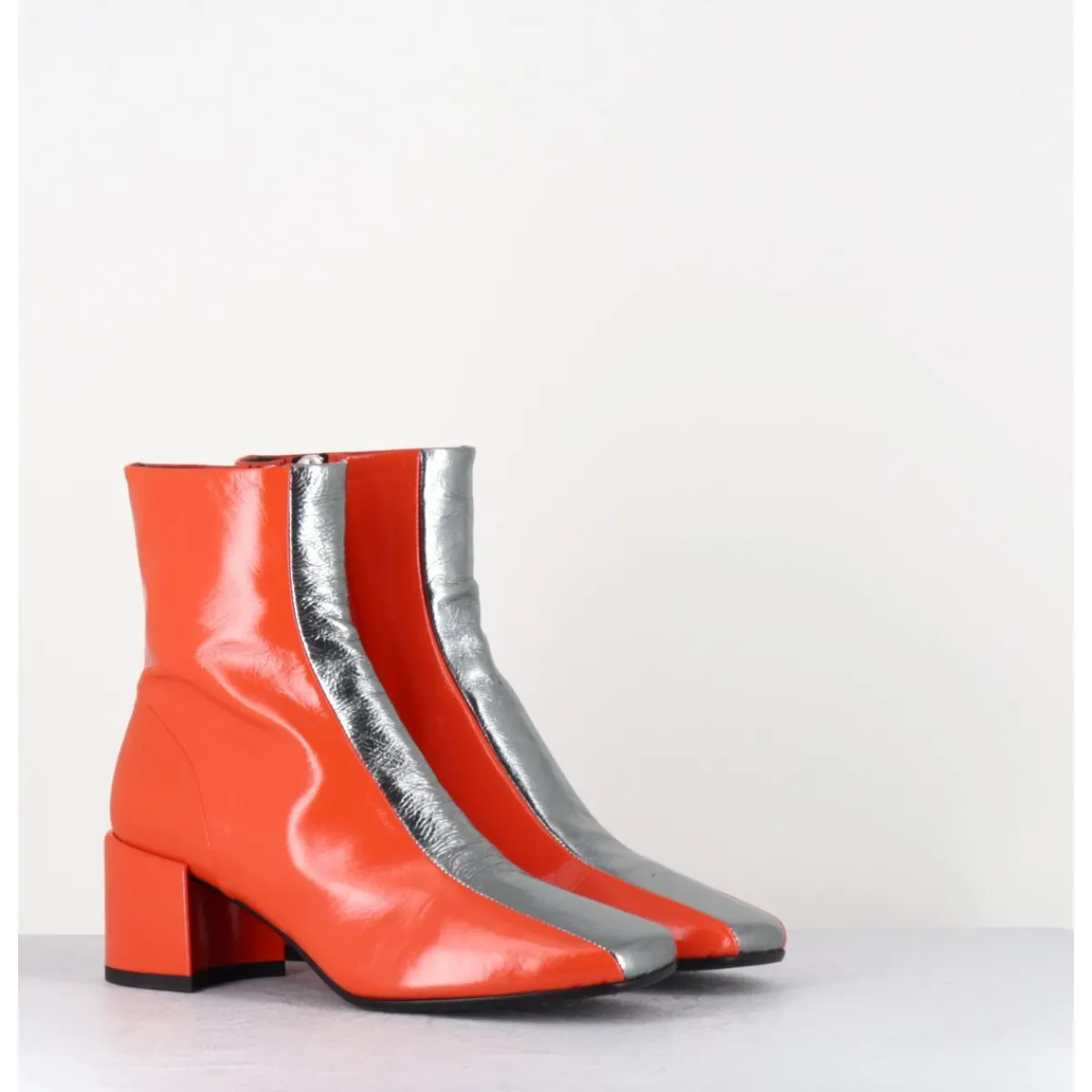 Clearance HALMANERA Boots 70s cuir & métal argent - CECIL13 NESPOLA SILVER ORANGE
