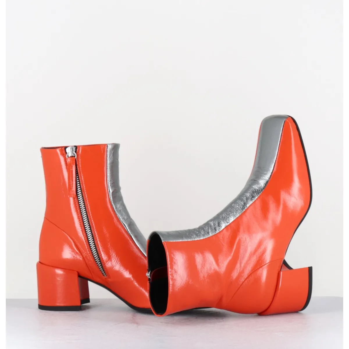 Clearance HALMANERA Boots 70s cuir & métal argent - CECIL13 NESPOLA SILVER ORANGE