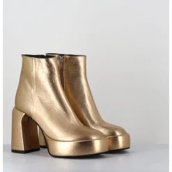 ELENA IACHI Boots 70s en cuir métallisé doré - E3303 BITTER GOLD DORE