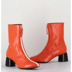 Online HALMANERA Boots 60s en cuir & talon noir - CAREN07 GLAZE NESPOLA ORANGE