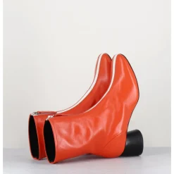 Online HALMANERA Boots 60s en cuir & talon noir - CAREN07 GLAZE NESPOLA ORANGE