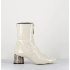 Outlet HALMANERA Boots 60s en cuir vernis - CAREN07 PLUM OSSO BLANC