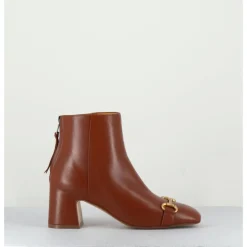 Best MARA BINI Boots 70s petit talon en cuir bout carré - F519 SETA CUOIO CAMEL