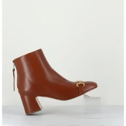 Best MARA BINI Boots 70s petit talon en cuir bout carré - F519 SETA CUOIO CAMEL